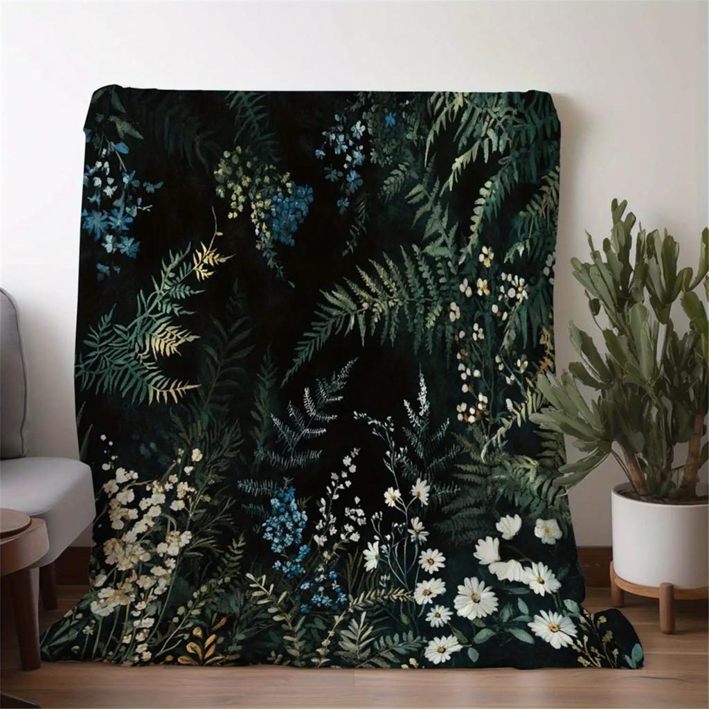1Pc Custom Name Text Floral Forest Print Flannel Blanket Suitable for Living Room Bedroom Dormitorio Home Decor Wall Hanging