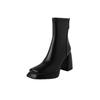Black high-heeled rear zipper short boots women's autumn and winter new short tube square head thick heel Martin boots waterproof table thin boots