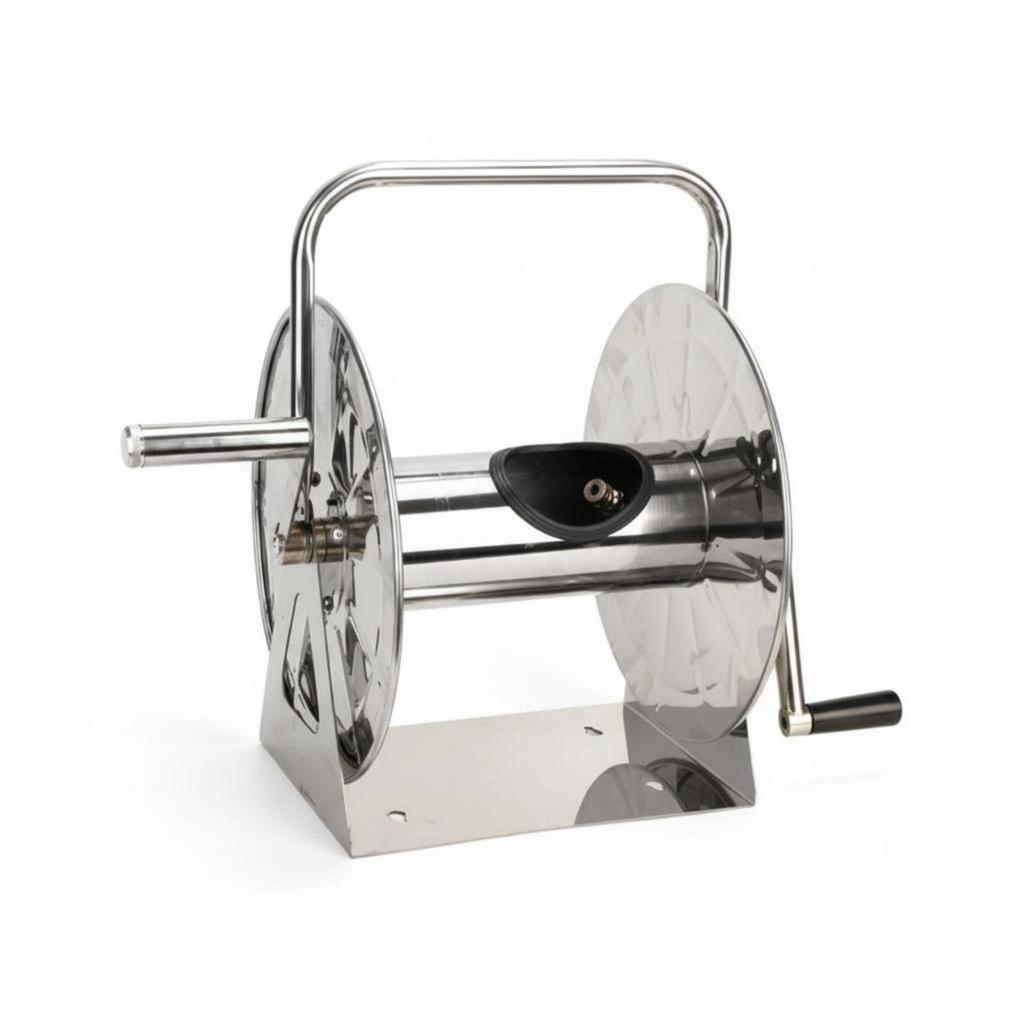 Stainless Metal Hose Reel Large Capacity Effortless Cart Winding for