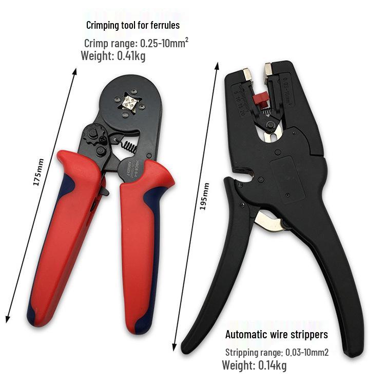 European Crimping Pliers and Wire Stripper Set for Pin-Type Ferrules