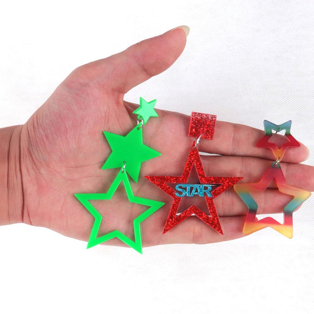 Punk Neon Color Star Acrylic Dangle Earrings For Women Girl Hollow Geometric Pentagram Long Drop Earrings Fashion Jewelry Gifts