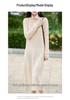 Women's Pure Wool Knit Maxi Dress - Long Sleeve, Half-Zip, Loose Fit, Solid Color, Autumn/Winter Fashion.