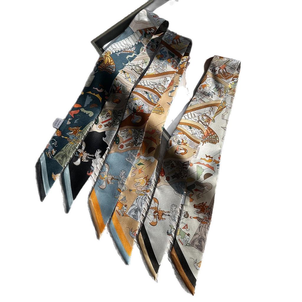 Equestrian Academy 111 Mulberry Silk Small Silk Scarf Women's Double Tie Bag Tie Hair Ribbon Spring and Autumn Scarf Neck Scarf