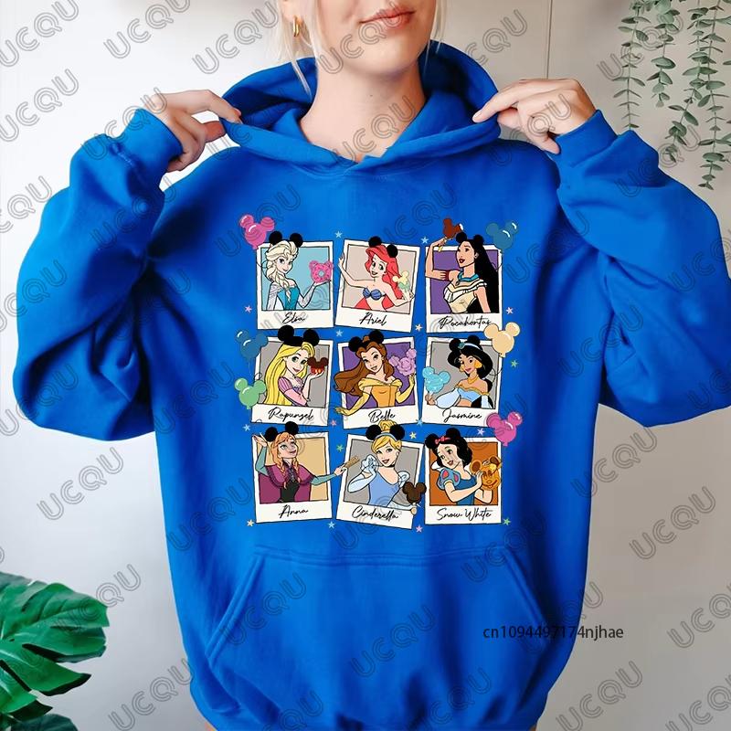 MINISO Disney Prinzessin Cinderella Elsa Arielle die kleine Meerjungfrau Schneeprint Damen Hoodies Lässige Langarm Pullover Sweatshirts