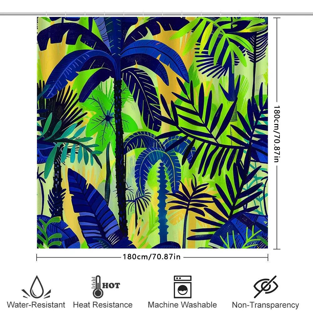 Bright Blue Green Tropical Palm Leaf Shower Curtain Bathroom Decor 3D Printed Bath Liner Waterproof Window Canopy Drape