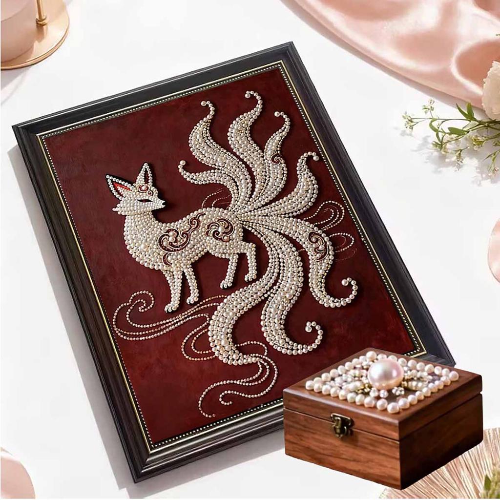 Pearl Nine-tailed Fox DIY Diamond Art Kits 15.7x19.6inch Gem Art Diamond Painting Kits Without Frame for Adults Gift Idea Home Wall Decor