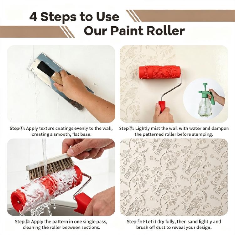 DIY Wall Texture Roller 7 Inch Embossed Pattern Paint Roller with Grip Handle for Accent Walls, Wall Finish Work, and Washable Use