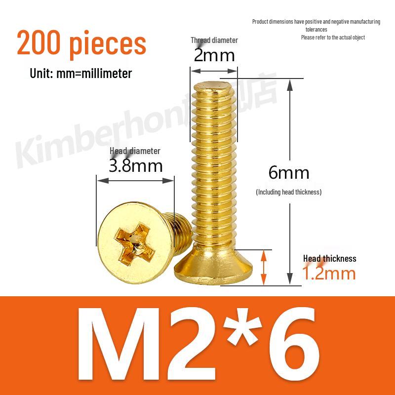Copper Phillips Countersunk Head Machine Screws, Sizes M2–M4, Lengths 6/8/10/12mm