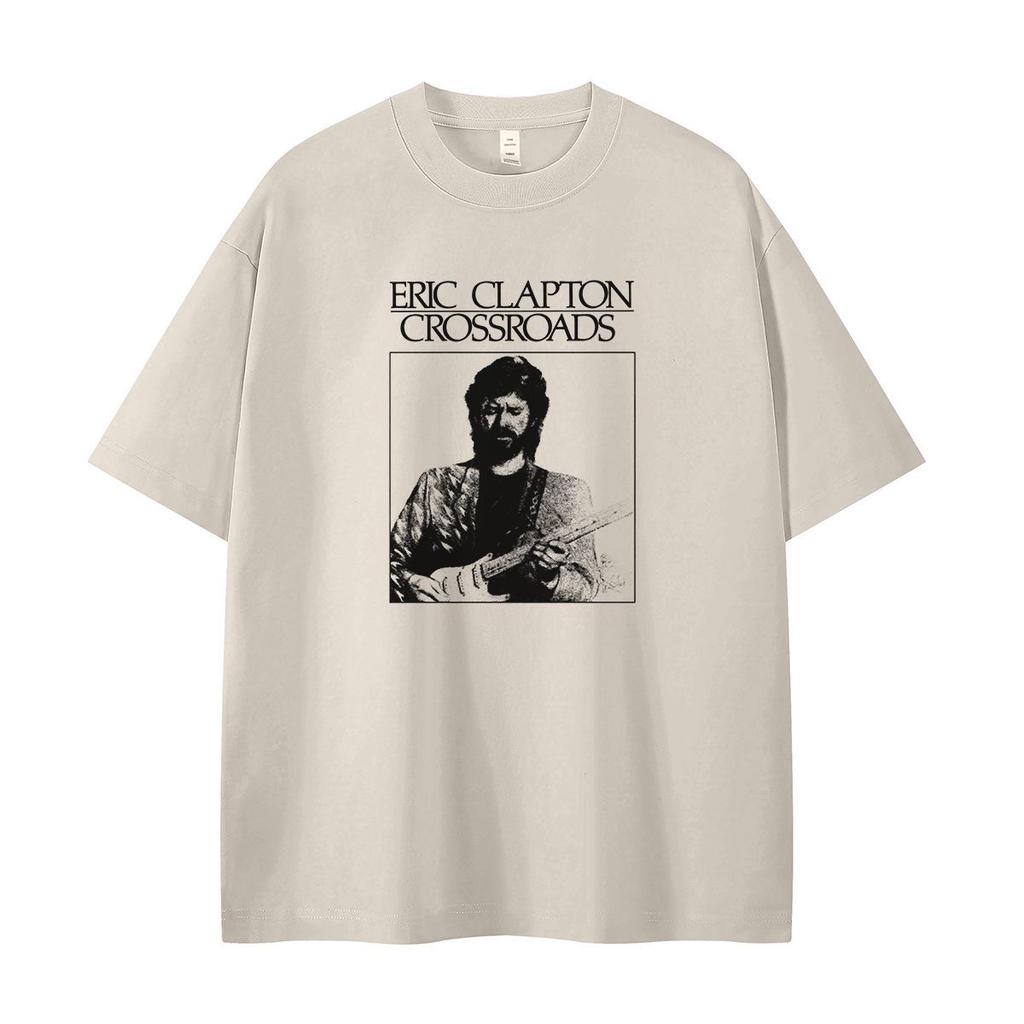 Eric Clapton Vintage Porträtt Amerikansk Street Style Lös Bomull Rund Hals Rocker Herr- och Dam Kortärmad T-shirt