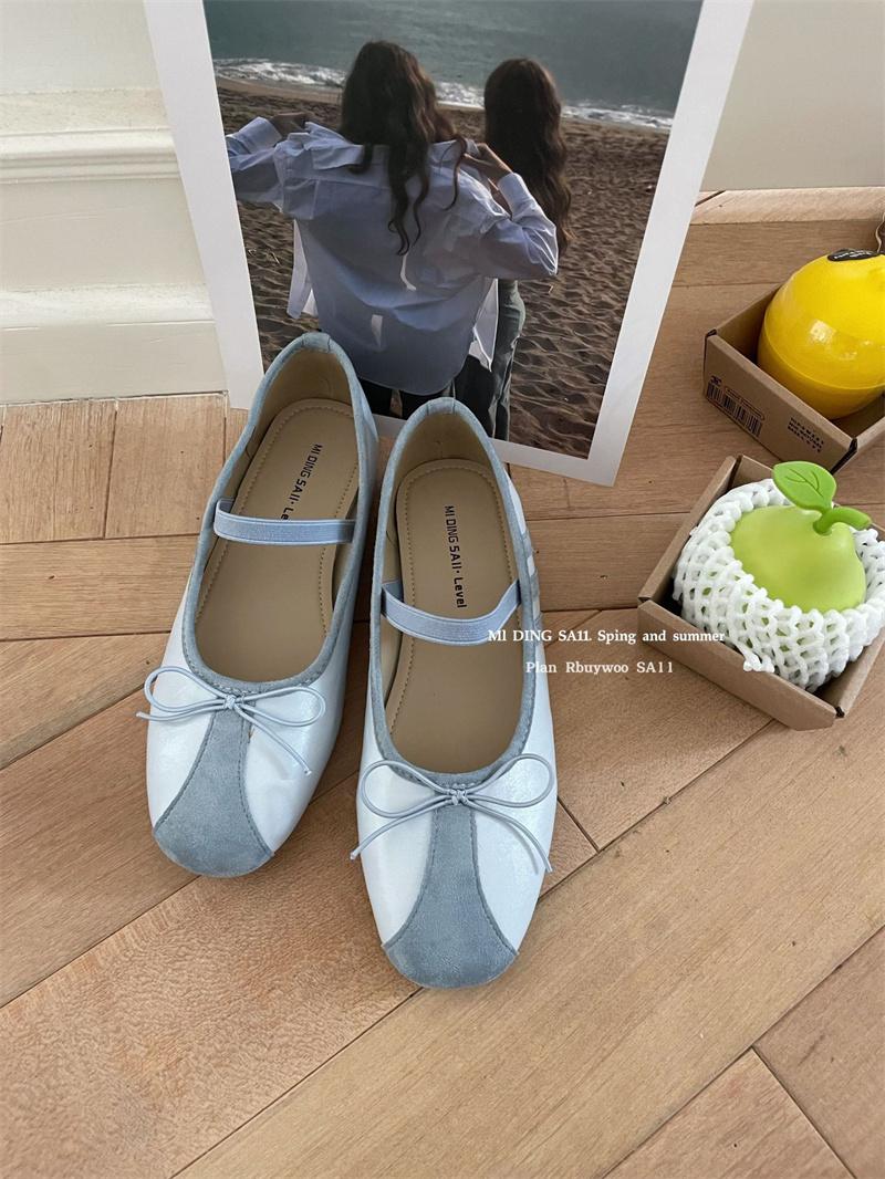 

Fashion IPPEUM Blue Ballet Flats For Women Round Toe Bow 2025 New Summer Mary Janes Shoes 225 небесно-голубой
