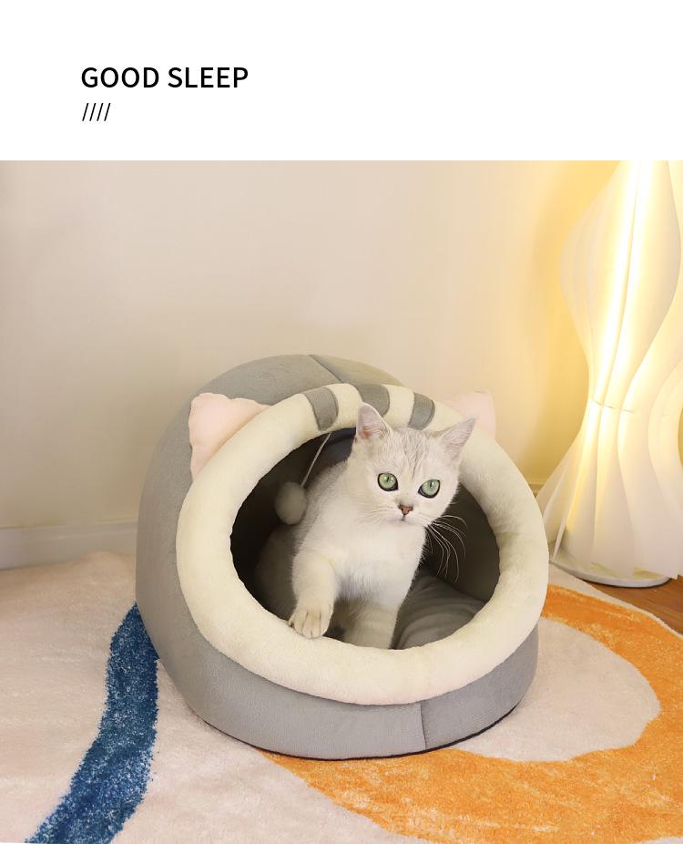 Cozy Cat-Shaped Dog House: Warm Half-Closed Bed Mat for Cats & Pets