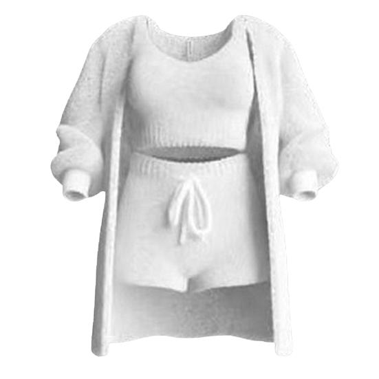 3 Pcs/Set V Neck Set Long Shorts Coat Sleeve Thick Coat Women Vest Sleeveless Top Drawstring