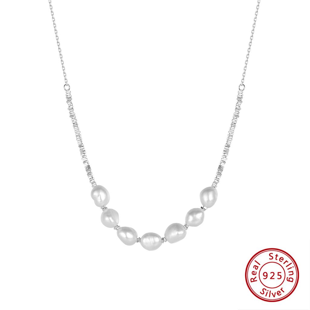 ORSA JEWELS Vintage 925 Sterling Silver Nugget Chain Necklace Natural Freshwater Pearl Choker Necklace Jewelry for Women GPN69