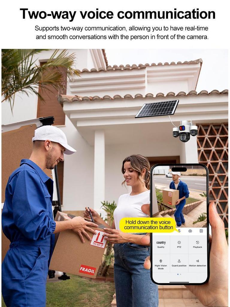 6MP Ultra HD 4G Solar Outdoor WiFi Surveillance Camera with Three Lenses