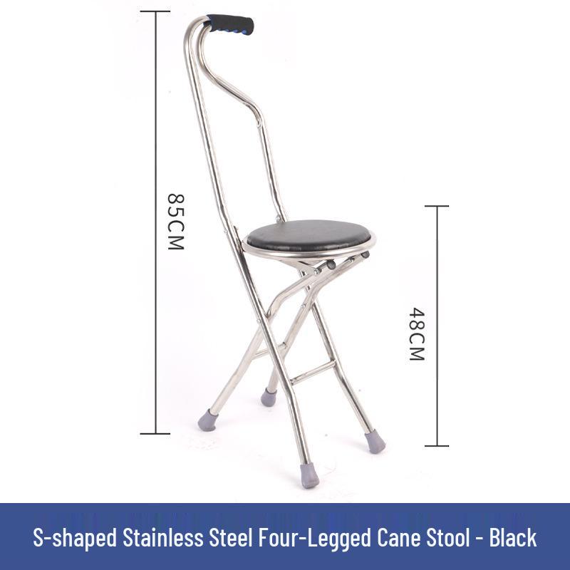 Adjustable Non-slip Folding Walker Stool for Elderly - Stainless Steel