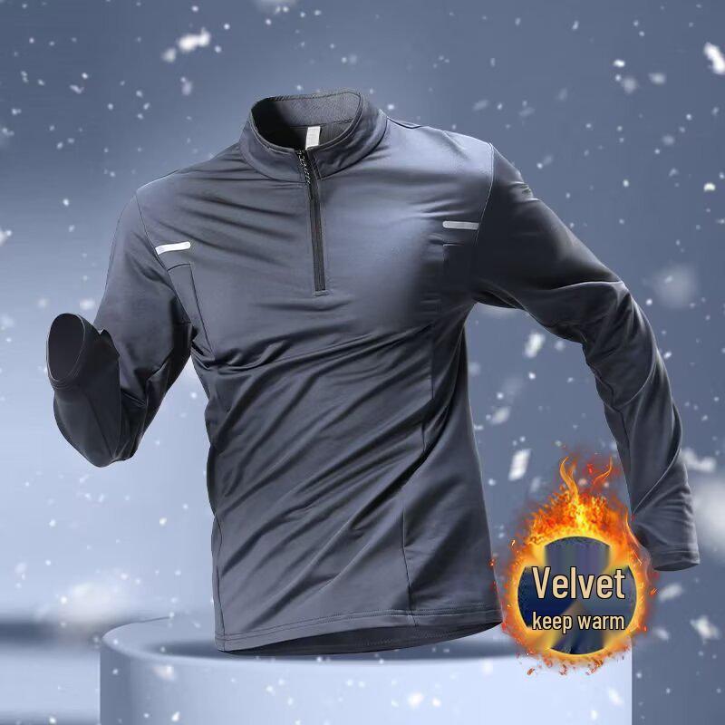 

Men s Quick-Dry Velvety Warm Training Suit: Autumn/Winter Tight-Fit Long-Sleeve Sports Top for Running, Cycling, and Fitness. L сірий колір