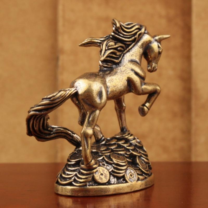 1Pc Chasing Wind Horse Figurines Brass Solid Desktop Decoration Handicrafts Antique Zodiac Animal Miniatures Ornament