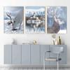 Winter Lake Mountain Canvas Painting Snow Tree Deer Wall Art Picture Print Natural Landscape Nordic Poster Room Home Decor Gifts