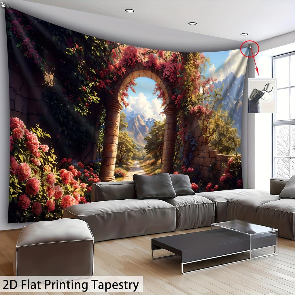 Romantic Garden Archway Digital Printing Polyester Wall Tapestry Suitable For Use In Living Rooms Bedrooms Offices Bars Party