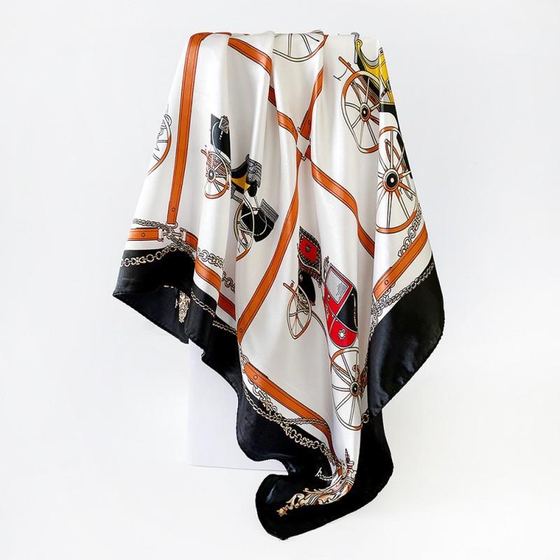 French carriage silk scarf women's satin printed scarf 91cm square scarf sunscreen headscarf imitation silk accessories shawl