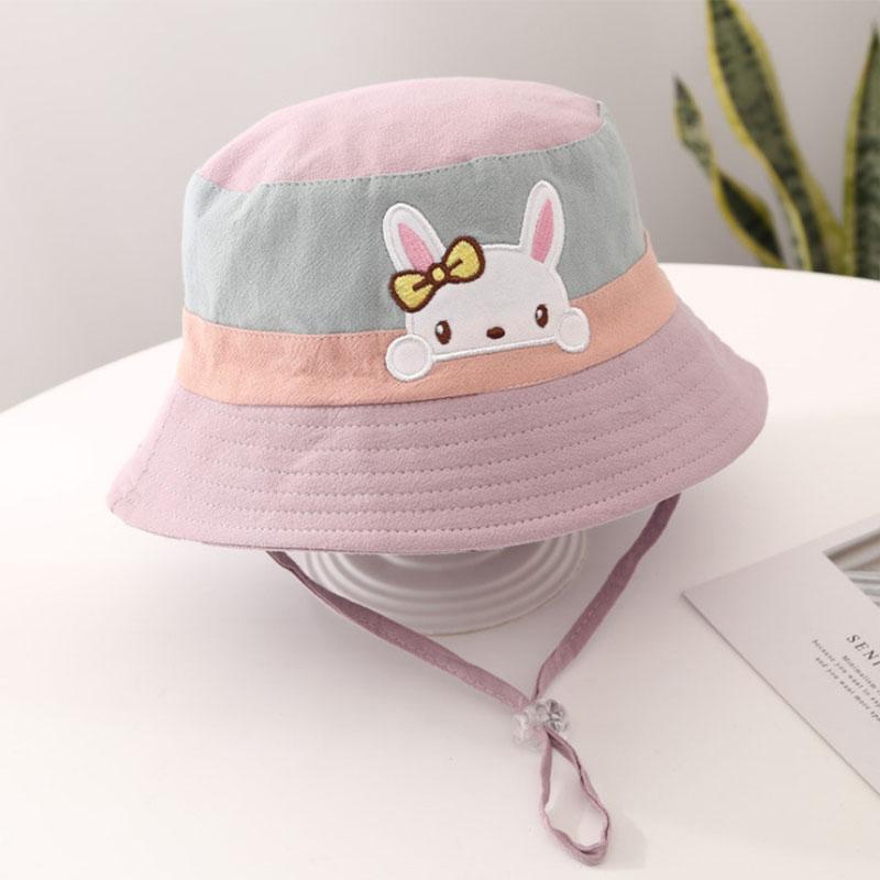 Cute Cartoon Rabbit Bear Baby Girl Bucket Hat Summer Wide Brim Kids Child Fisherman Cap Outdoor Beach Adjustable Sun Hats