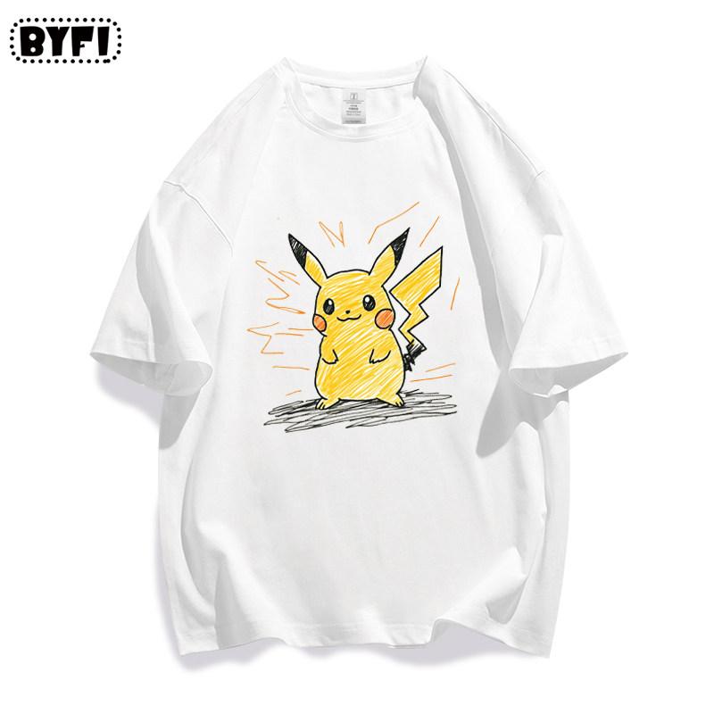 Pok É Mon Pikachu Creative Graffiti Collaboration Short Sleeve Tshirt for Parent Child Summer Pure Cotton Half Sleeve
