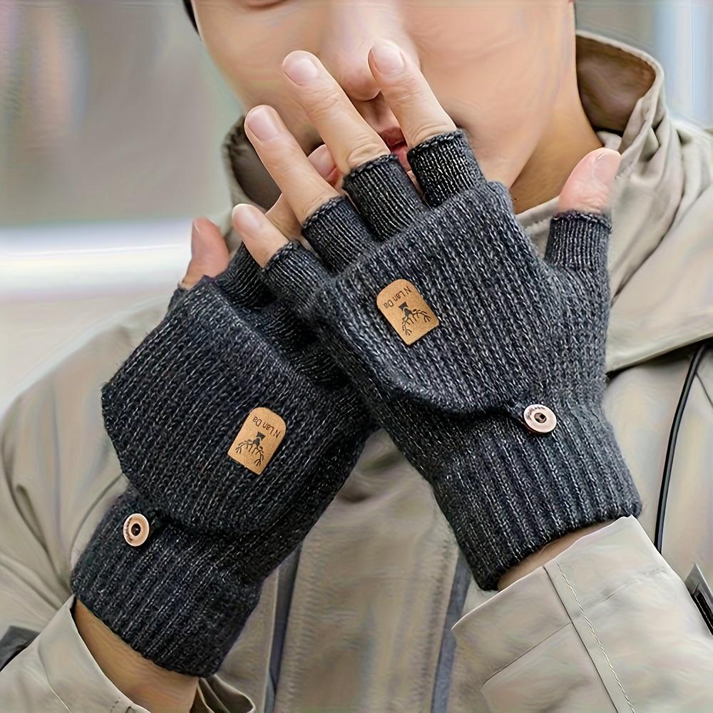 1 Pair Unisex Gloves - Half-Finger Touchscreen, Warm Knitted, Elastic Fit, Winter Cycling/Hiking Outdoor Gloves
