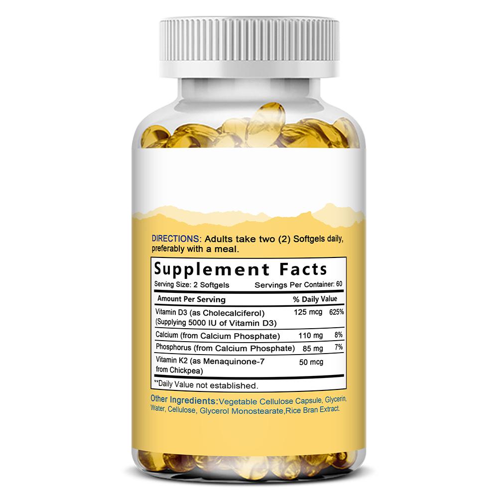 Vitamin D3 125 Mcg+Vitamin K2 50 Mcg, Calcium 110 Mg, 120 Softgels Per Bottle