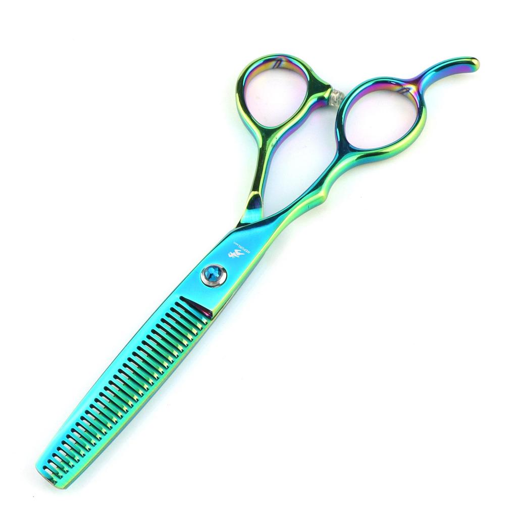 6" Green Left-Handed Hairdressing Scissors Set: Straight & Thinning Shears