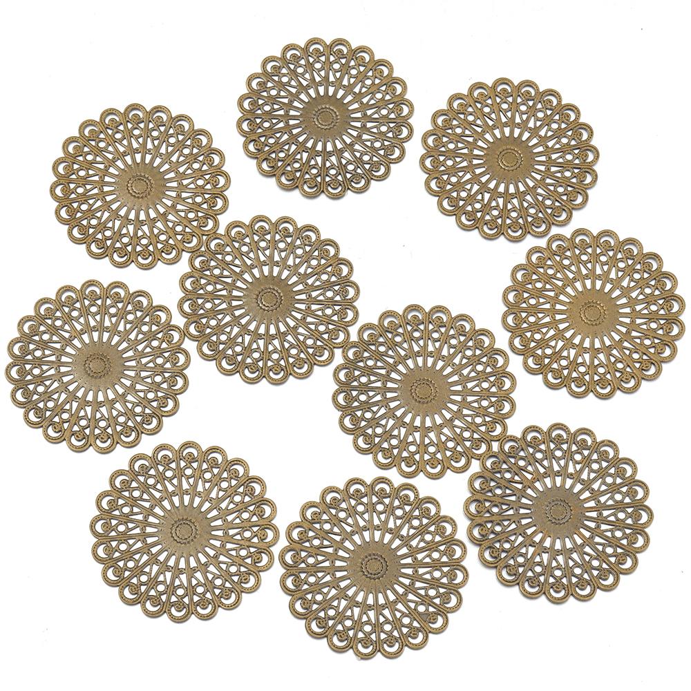 

10pcs Filigree Flower Wraps 38mm Metal Copper Round Flower Pieces Connectors For Jewelry Making DIY Home Crafts Gifts Decoration античный бронзовый