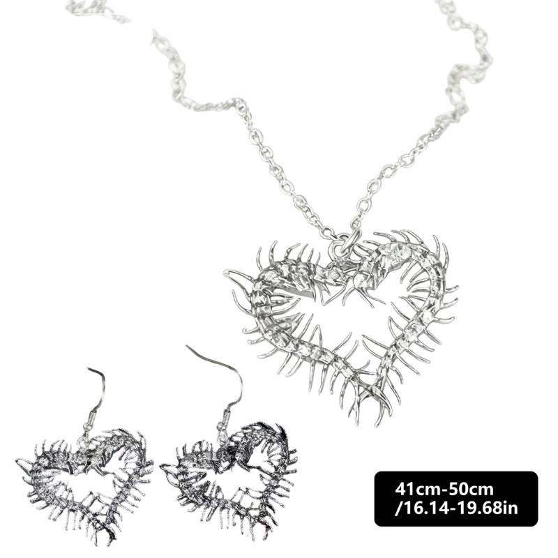 Lightweight Alloy Earhook/Necklace Featuring Centipede and Heart Motifs for Sensitive Skin Comfortable Long Wear Jewelry