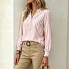 Women's Loose Fit Striped Stand Collar Long Sleeve Blouse for Work