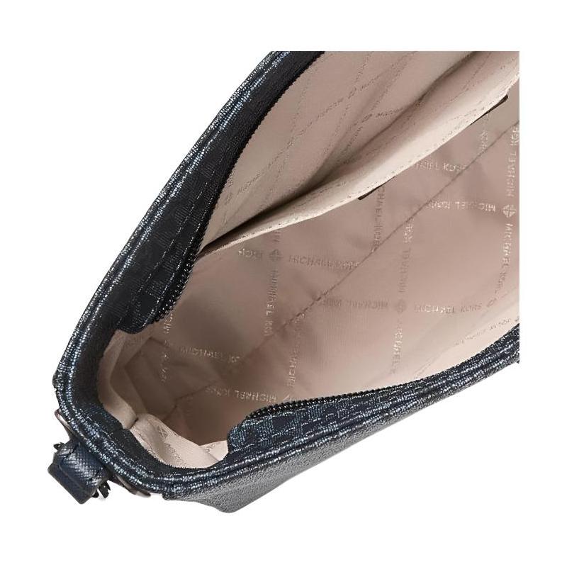Michael Kors Jet Set Logo Print Silver Hardware Canvas Messenger Bag Crossbody Bag Large Women's Blue Black
