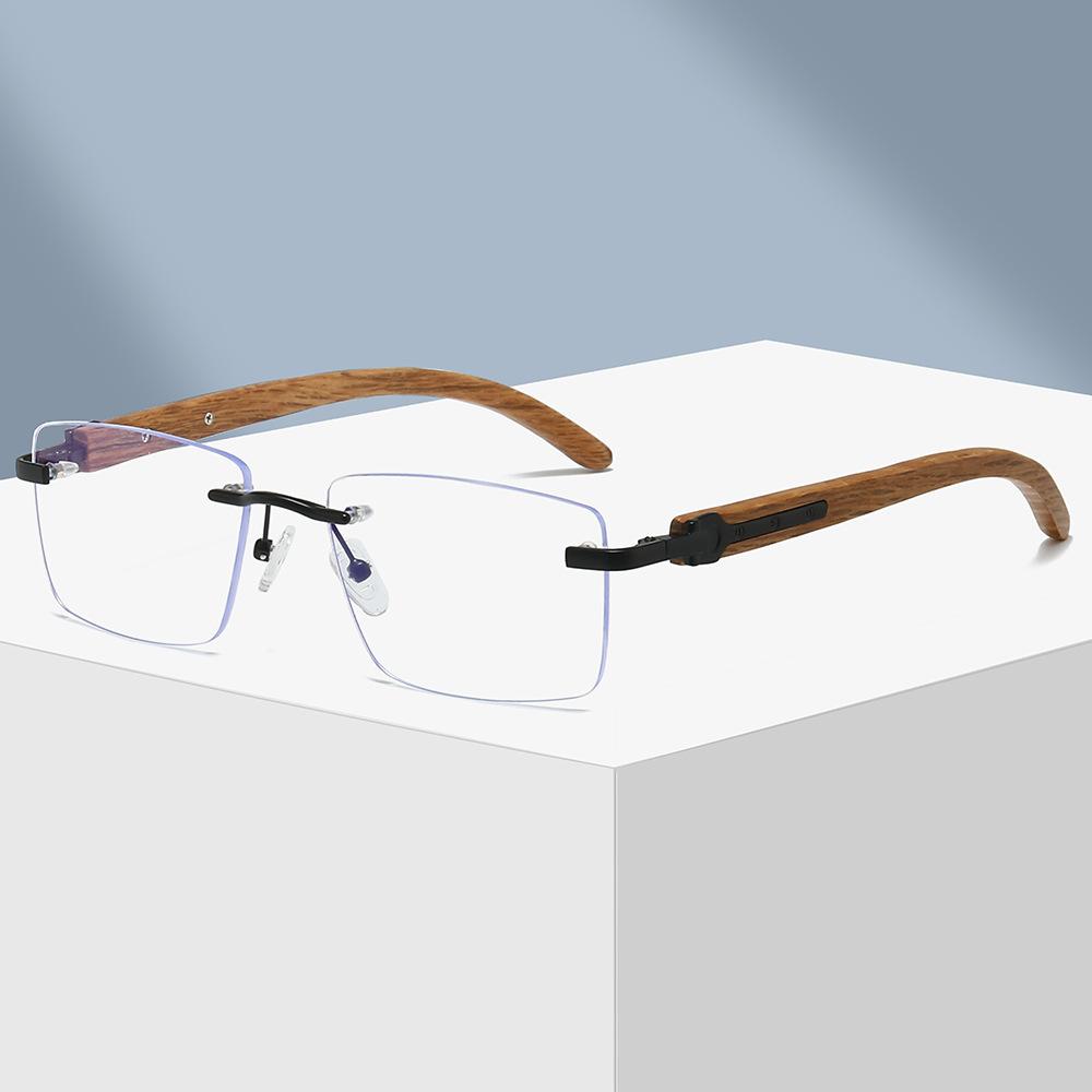 Non-Prescription Glasses Small Square Anti Blue Light Glasses Transparent Rimless Glasses Business Computer Glasses Man UV400