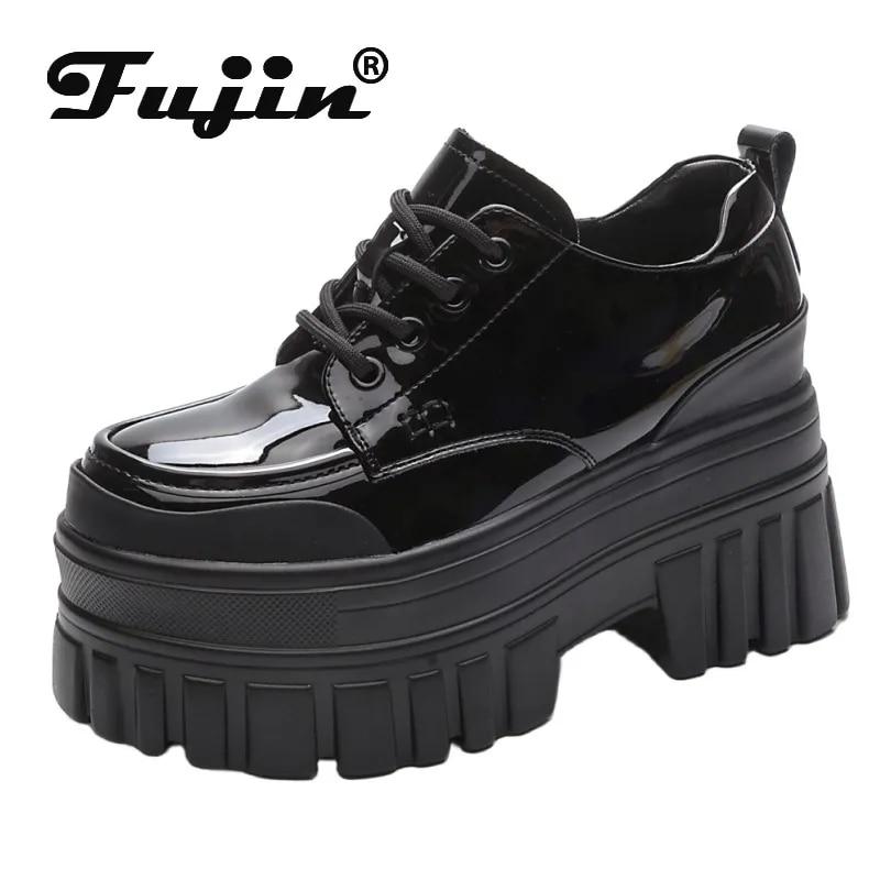 

Fujin 9 см, женские мокасины из лакированной кожи на платформе, весенние повседневные супер массивные кроссовки, женская модная осенняя толстая женская обувь