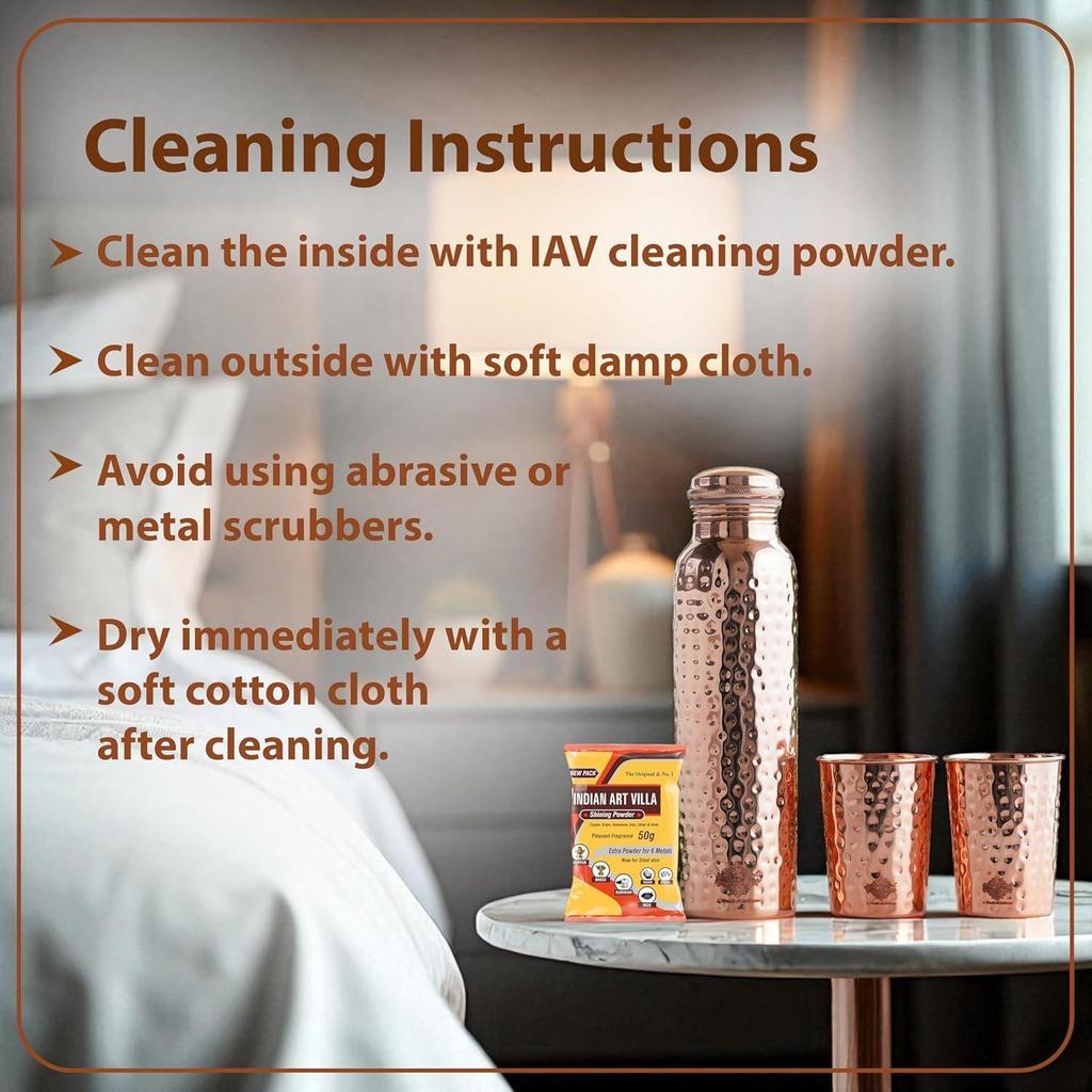 Pure Copper Drinkware Gift Set of Hammered Design 1 Bottle & 2 Glass With Gift Box, Gift Item for Diwali, Bottle-1 Liter & Glass-300 Ml