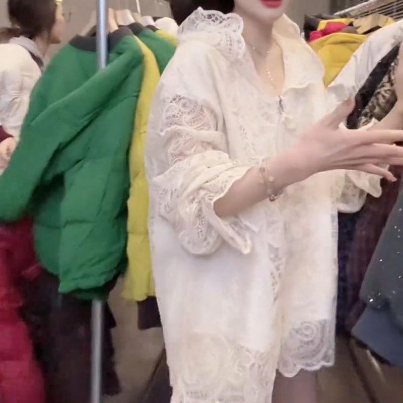 Dámská temperamentní krajková bunda s kapucí - 2025 jaro evropský styl, střední délka, plus size