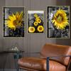 Solid Wood Frame Landscape Black Yellow Sunflower Canvas Painting Vintage Flowers Posters and Prints Wall Picture Living Room Home Decor