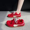 Thick-soled Red Women's Spring New Racing Shoes Lace-up Color Matching Casual Shoes Mango Head Clown Shoes