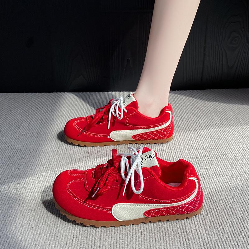 Thick-soled Red Women's Spring New Racing Shoes Lace-up Color Matching Casual Shoes Mango Head Clown Shoes