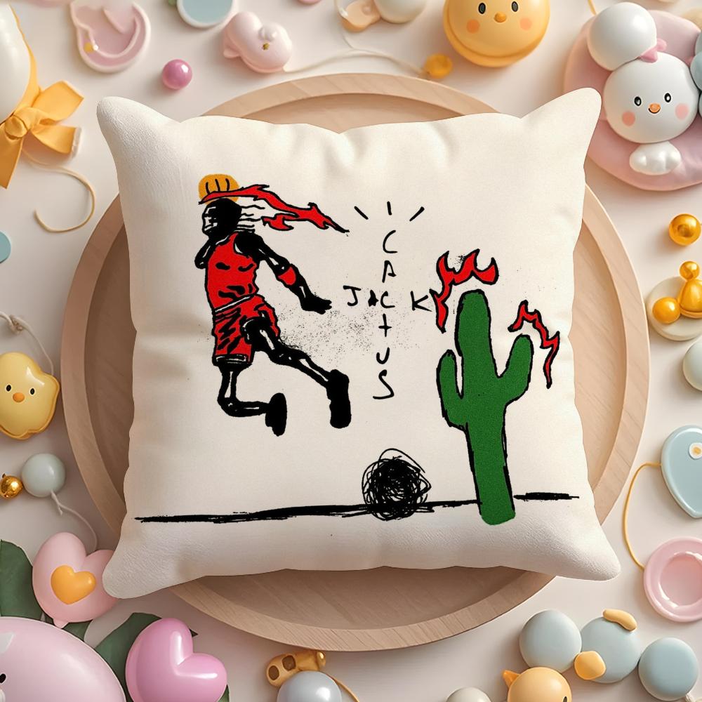 TTravis SScott Cactus Jack Cushion Cover Plush Fabric Soft DoubleSided Printed Sofa Warm Winter Home Gift Pillow Cover