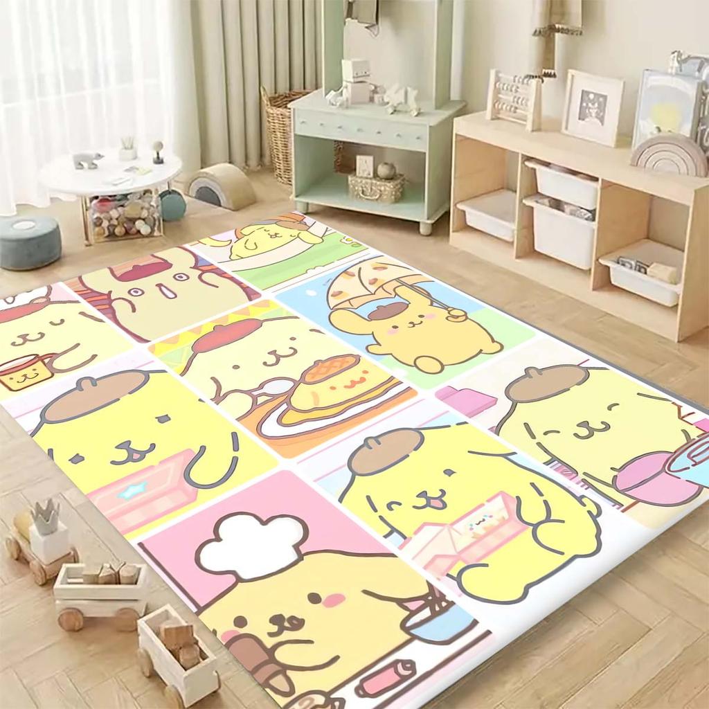 Cute Pompom Dog print decorative rug, perfect for the bedroom, bedside, doorway, or living room as a housewarming gift.