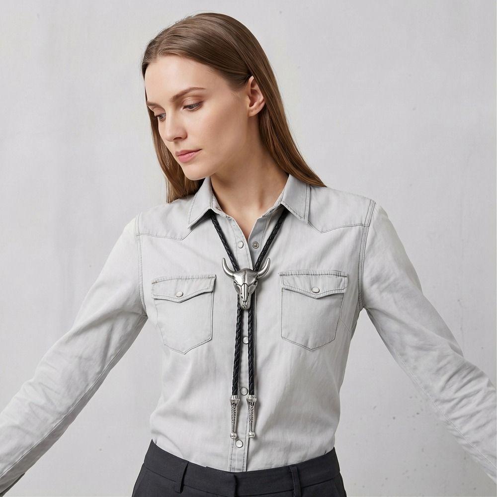 Ethnic Style Western Cowboy Style Necklace Long Leather Rope Necklace Retro Punk Necktie Girls