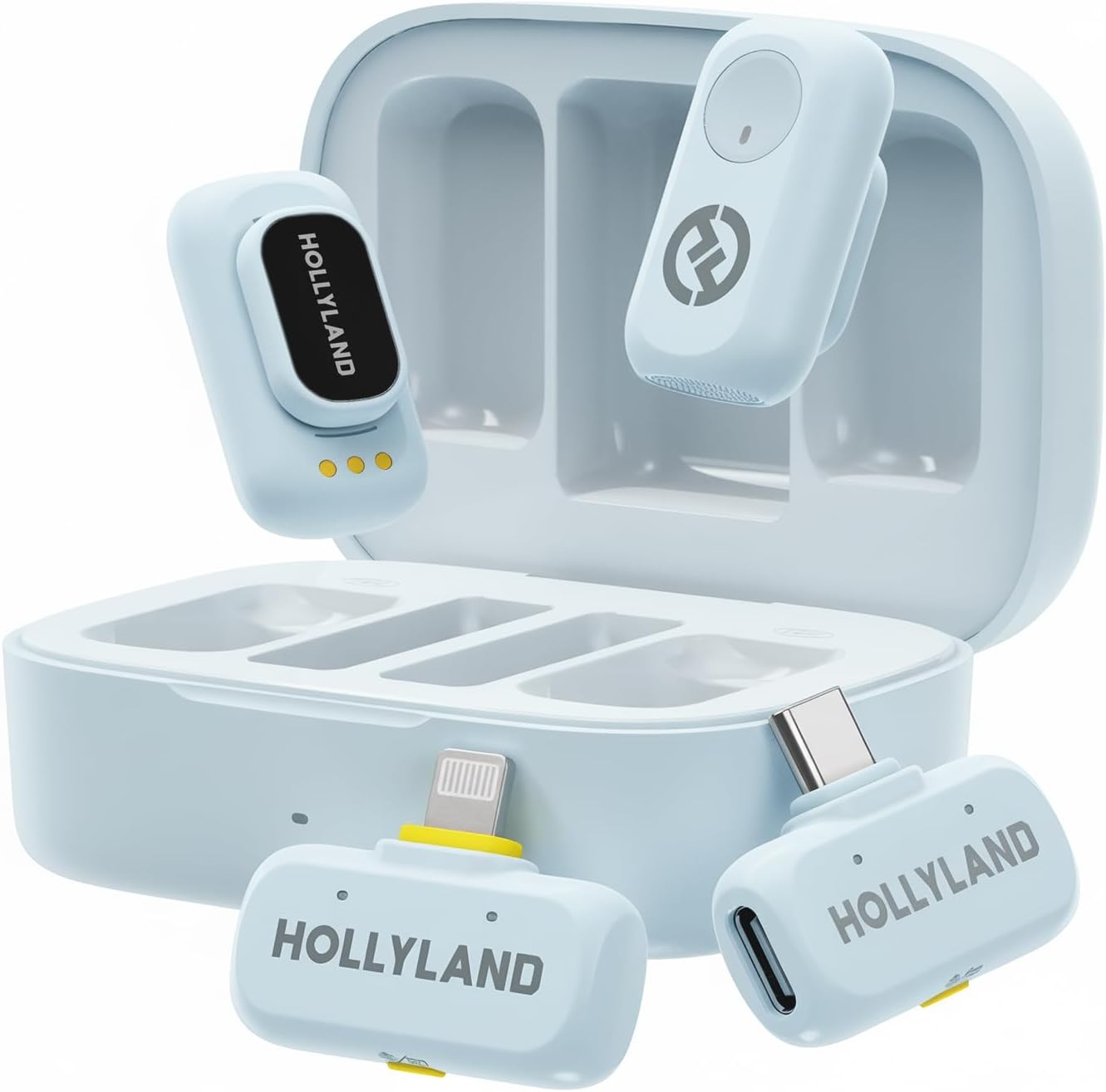 Microfon Wireless Combo Hollyland A1–48 kHz–24-bit–Fidelitate Înaltă–Anulare Inteligentă a Zgomotului pe 3 Niveluri albastru