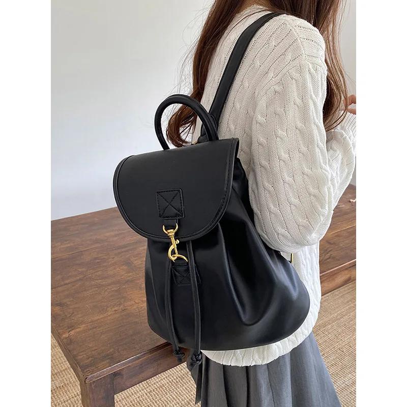 Kpop Women Backpacks Large Capacity Soft PU Leather School Bags For Teenagers Girls Mochila Female Shoulder Bag Bagpack Balck