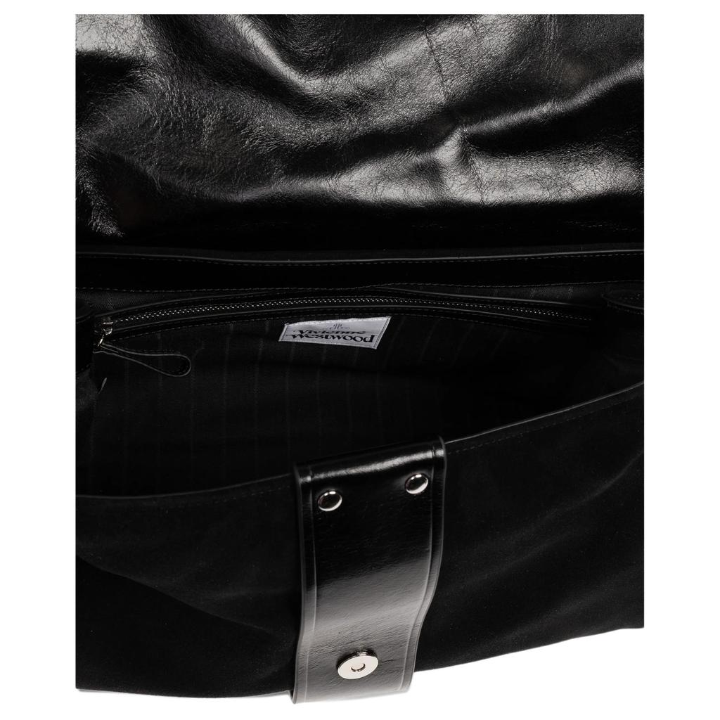 Vivienne Westwood Hazel Logo Leather And Cotton Tote Shoulder Bag Extra Large Women bags Black 4601000GWL007EN401
