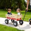 Ziehwagen für Kinder, 101 cm Kleinkind-Wagen mit Holzpaneelen & Griff, Belastbar bis 150 kg, Geländegängiger Nutzanhänger Geburtstaggeschenk für