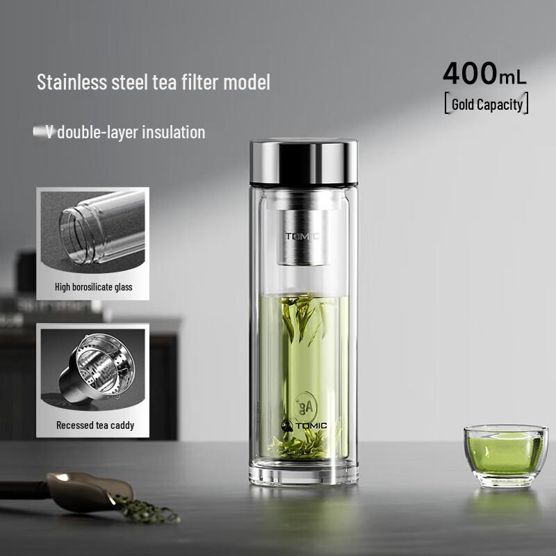 Стеклянная бутылка для чая TOMIC 400 мл с двойными стенками и ситечком