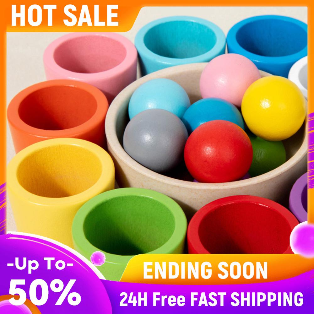 

Rainbow Balls in Cups Toddler Montessori Toys Learning Color Sorting and Counting Wooden Cups and Balls Color Match Toy for Kids China Mainland