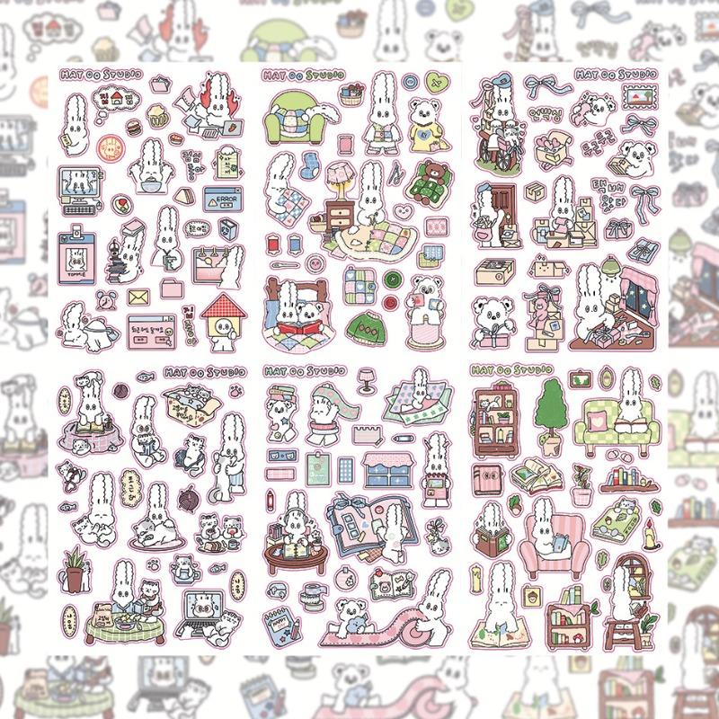 INS Kawaii Rabbit Cartoon Stickers Korean Style Creative Decals for Diary Notebook Scrapbook Decoration
